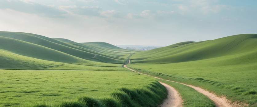 serene countryside landscape with rolling green hills and winding path. photo