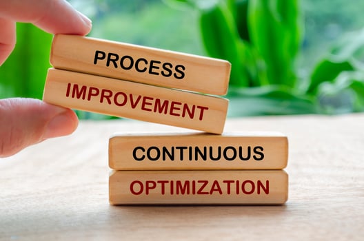 Process Improvement and Continuous Optimization text on wooden blocks. Business strategy and improvement concept photo