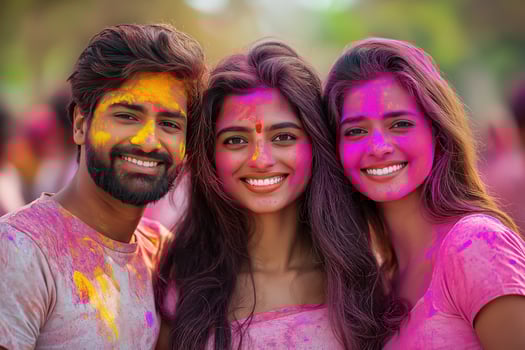 three young people with pink paint on their faces photo