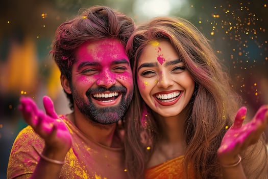couple celebrating holi festival photo