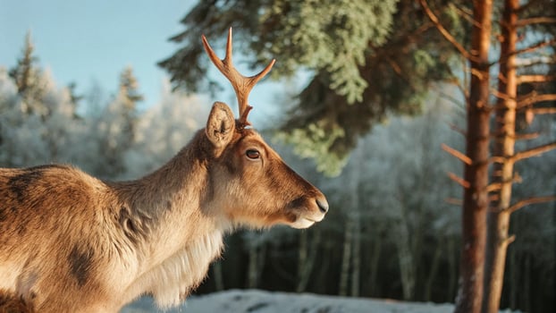 A reindeer standing in a snowy forest photo