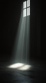 A light shining through a window in an empty room photo