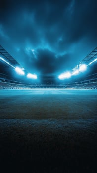 An empty soccer field at night with lights photo