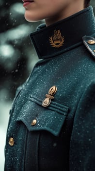 A woman in a military uniform is standing in the snow photo