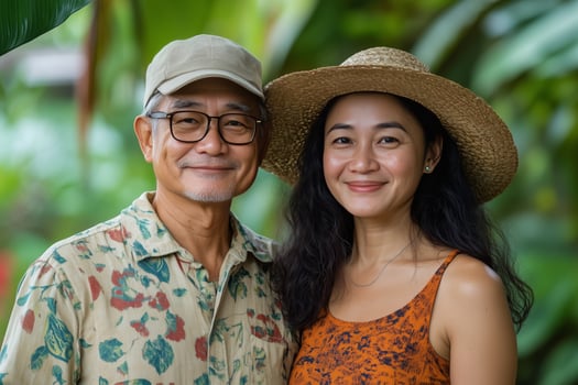 Asian couple in tropical garden photo