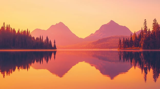 A lake with mountains reflected in it at sunset photo