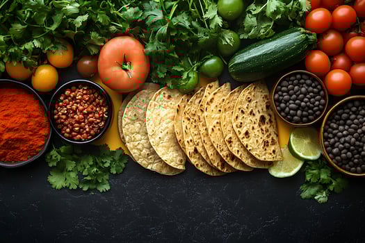 Fresh Mexican Ingredients with Tortillas A Culinary Display for Recipes and Design photo