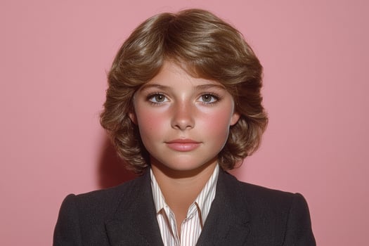 Portrait of a young woman with 70s hairstyle photo