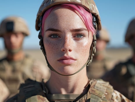 Close up portrait of a female soldier in uniform photo