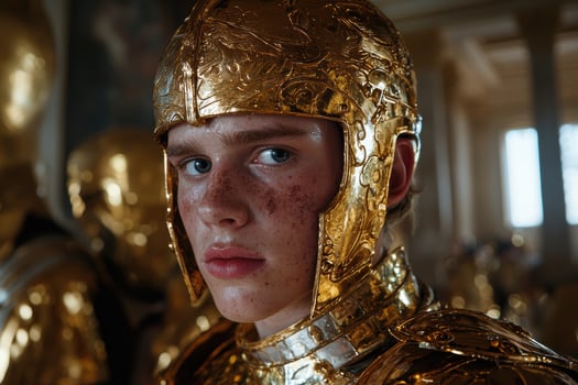 A young man in golden armor. photo