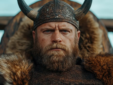 Portrait of a majestic viking warrior in traditional attire photo