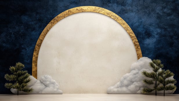 Elegant gold and cream arch with winter plants photo