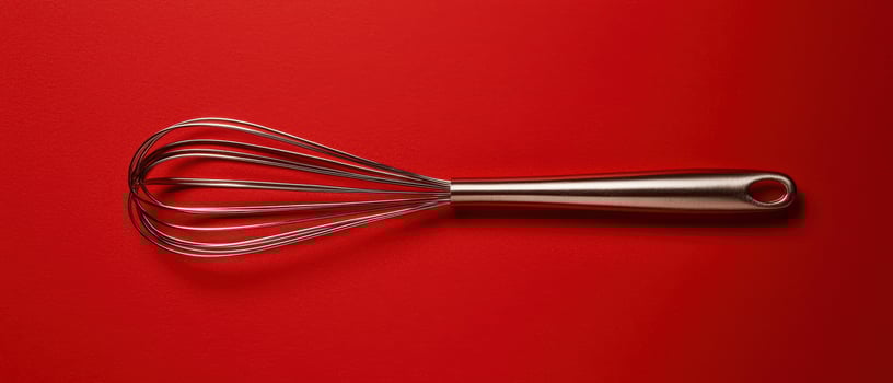 Silver whisk on red background photo