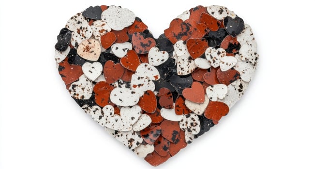Heart shaped mosaic of small hearts in red, white, and black photo