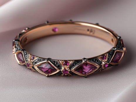Rose gold bracelet with pink gemstones photo