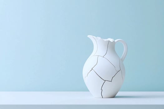 Artistically cracked jug with water, symbolizing the preciousness and fragility of valuable resources photo