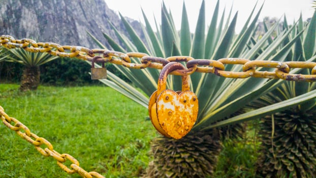lock rusted padlock on old chain in outdoor photo