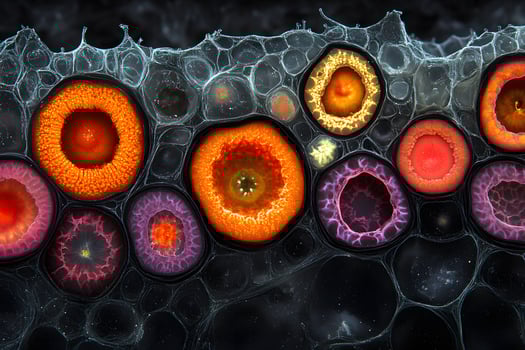 Microscopic Cellular Structure Featuring Vibrant Cross-Sections of Plant Cells photo