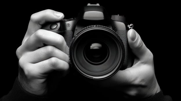 A person holds a camera firmly, focused on capturing a moment in low light photo