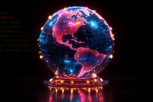 Futuristic Digital Globe with Neon Lights for Technology and Innovation Design photo