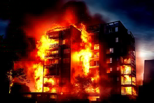 Burning buildings in the city at night photo