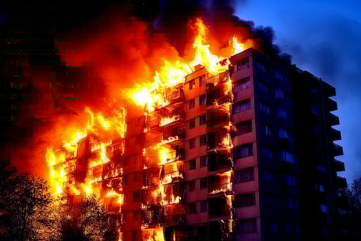 Burning buildings in the city photo