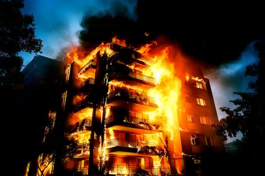 Burning buildings at night photo