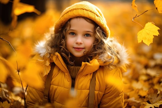 happy little girl in autumn forest. photo