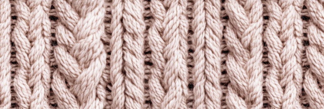 Close-up of beige knitted woolen textile, showcasing intricate patterns and weaving photo