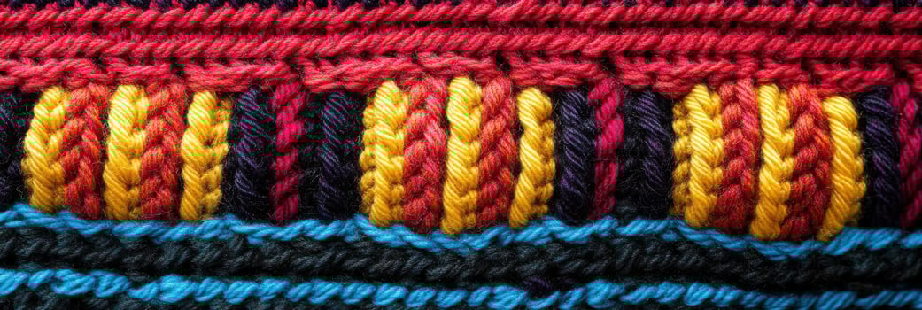 Vibrant red, yellow, and blue yarn weave pattern with textured details photo