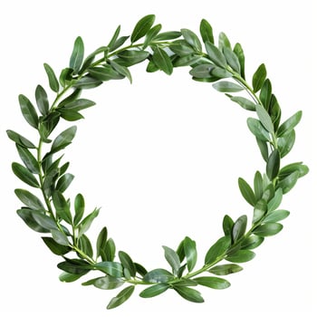 Circular green leaf crown forming empty space on white background photo