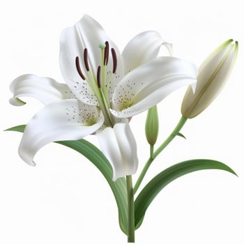 White lily blooming with grace and elegance on white background photo