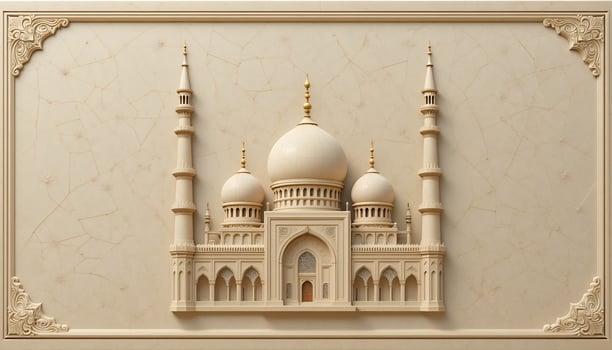 Detailed 3D Model of a Mosque with Domed Roofs and Intricate Detailing in a Frame photo