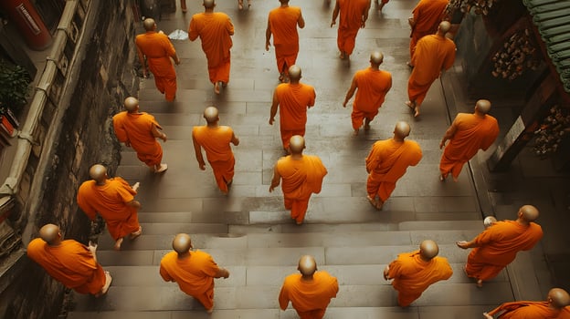A group of monks walking down a street photo