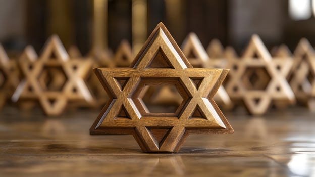 A group of wooden star of david pieces photo