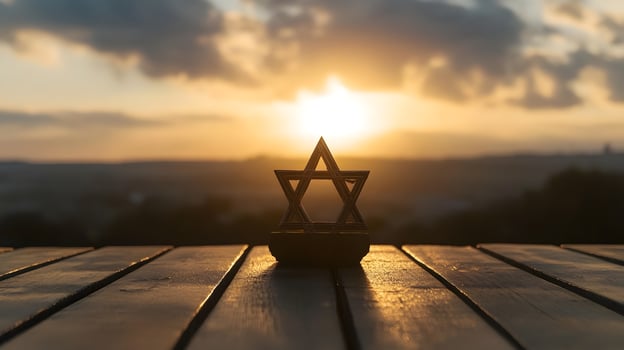 A wooden table with a star of david on it photo