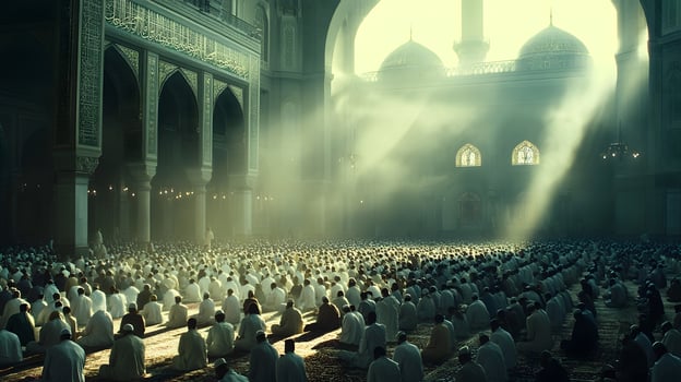 A large group of people in a mosque photo
