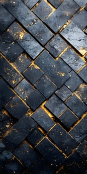 A black and gold tile pattern with gold lines photo