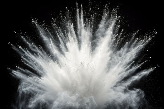 Soft explosion of white powder dark background close-up view dramatic environment visual concept photo