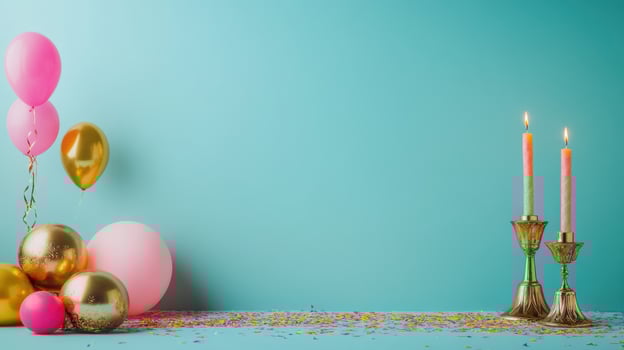 Festive scene with pink and gold balloons photo