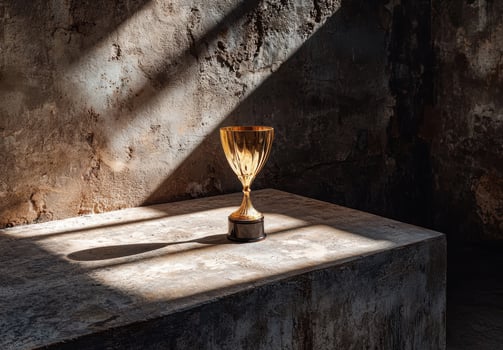 Golden trophy on a rustic surface photo