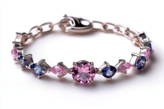 Elegant bracelet with pink and blue gemstones photo