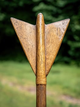 Close up of a wooden arrowhead with intricate details photo