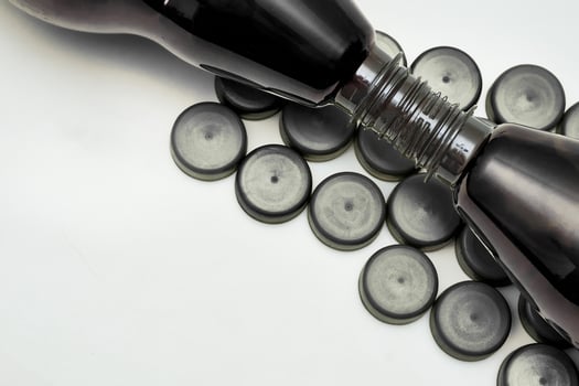 Plastic black bottles with corks for beer, kvass, lemonade, ale, malt photo