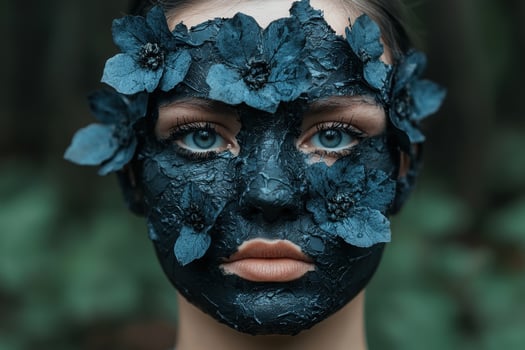 Woman with dark blue flower mask photo