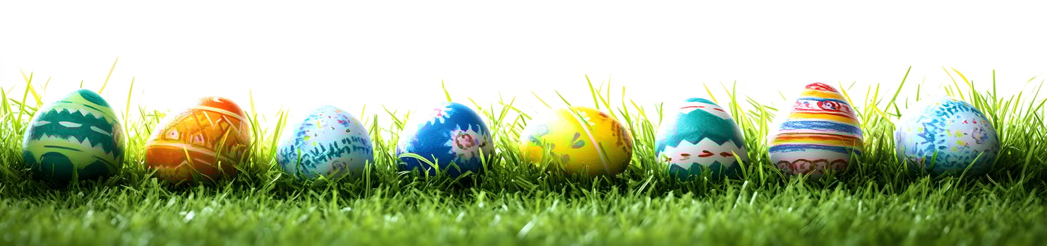 Colorful Easter eggs nestled in vibrant green grass photo