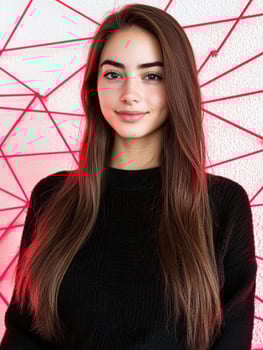 Beautiful young woman with long brown hair smiling photo