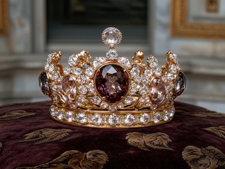 Ornate jeweled crown on dark velvet photo