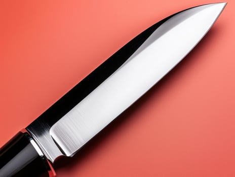 Close up of a sharp knife blade on a red background photo