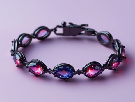 Elegant black bracelet with purple and blue gemstones photo